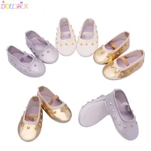 YIWU MISU Factory Wholesale 18-inch American Doll Silver Studded Elastic Band Leather Dress Doll Shoes