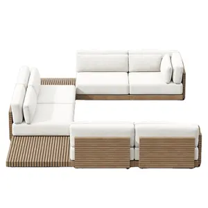 Modular U Shaped Couch Solid Wood Teak Base Aluminum Legs Modern Patio Garden Outdoor Sectional Sofa With Cushion Seat