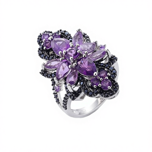 Bague en alliage incrustée d'améthyste et de spinelle noire de la série Counterattack, bijoux vintage pour anniversaire - Product Image 1
