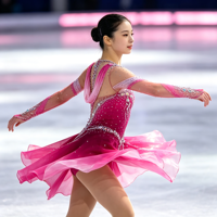 Costume de patinage artistique pour enfants et adultes, robe en maille fuchsia sans dos à manches longues avec strass étincelants pour spectacle sur glace
