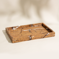 Plateau de service et de rangement rectangulaire en marbre naturel, style nordique, pour la maison, avec décorations de luxe, motif café forêt tropicale, pour mariage