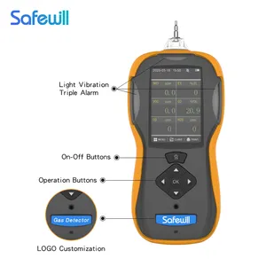 Safewill sıcak satış taşınabilir çoklu gaz detektörü 6-in-1 gaz kaçak analizörü CO/CO2/O2/H2S/VOC/CH4 gaz dedektörü Bluetooth yazıcı ile