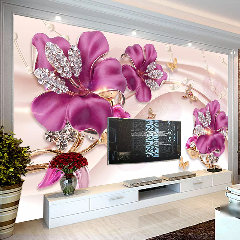 Papier Peint Photo 3D Fleur Rouge Et Murale Chine Pour Salon Ou Chambre Enfant