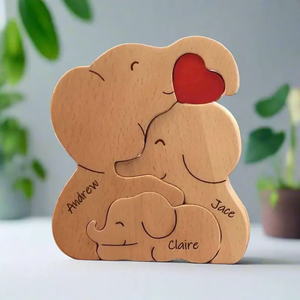 Decorazioni ecologiche incise personalizzate Topper intaglio in legno di elefante fatto a mano regalo per la festa della mamma del papà - Product Image 6