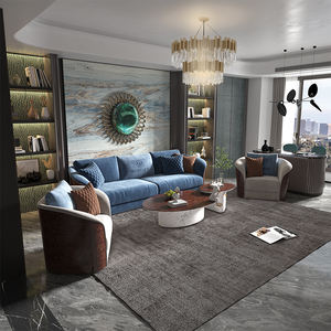 Canapés européens de luxe en cuir véritable, d'italie, ensemble de luxe, en velours, de salon - Product Image 3