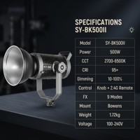 Lumière vidéo LED professionnelle SY-BK500II 500W bicolore 2700K-6500K CRI 95+ pour studio photo avec télécommande 2.4G