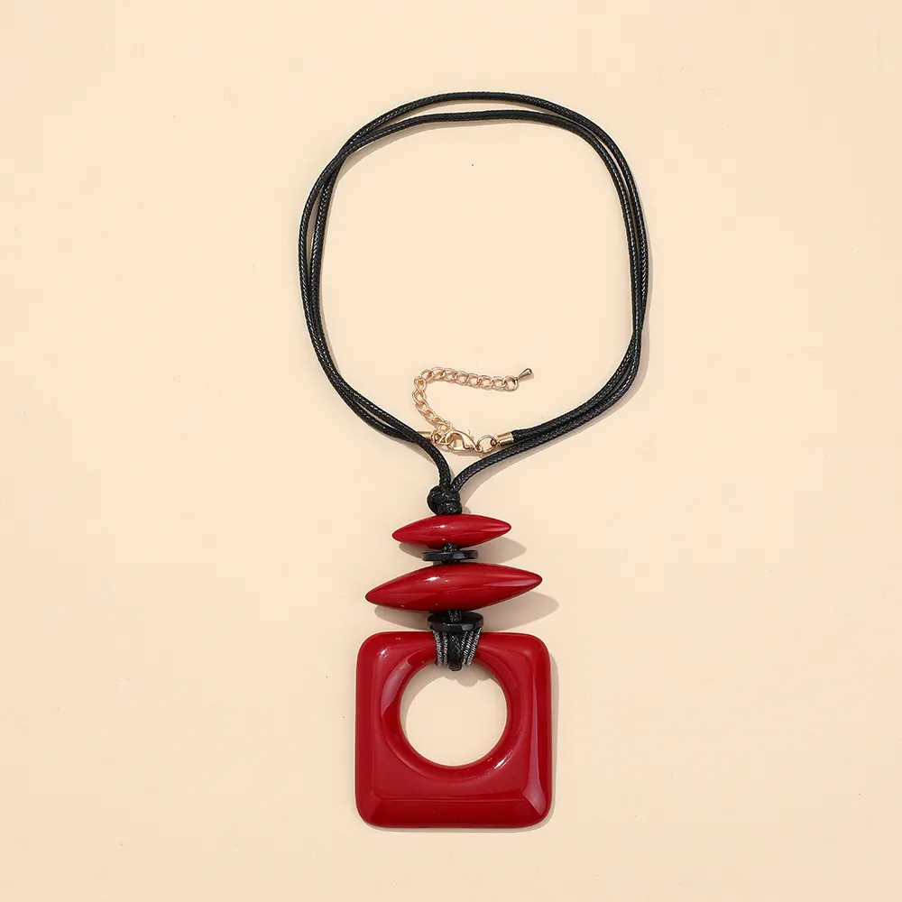 2022 New square hollow out pendant decoration resin necklace for woman