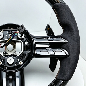 Volant personnalisé pour <span class=keywords><strong>Mercedes</strong></span> Benz AMG GT G63 W213 W223 W206 W205 W204 A45 GLA45 E63 G65 X290 en fibre de carbone forgée et cuir - Product Image 5