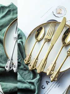Phong cách Châu Âu Tòa Án dao muỗng nĩa Flatware vàng thép không gỉ phong cách cổ điển cho tái thiết lập dao kéo - Product Image 5
