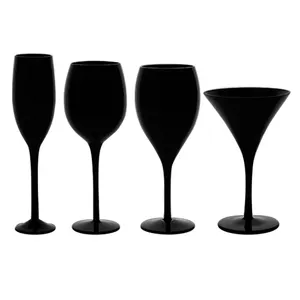 Meizhili Set Van 4 Elegante In China Gemaakte Dubbelblinde Zwarte Wijnglazen 100% Loodvrij Kristallijn, Ideaal Voor Rood Witte Wijnzwart