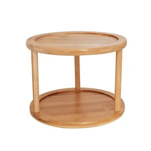 Étagère à épices double couche en bambou, organisateur de rangement de cuisine rond en bois massif, conteneur à épices à 2 niveaux, organisation de bureau - Product Image 5