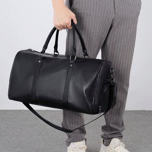 Custom Wholesale Black <b>Leather</b> Travel <b>Duffle</b> <b>Bag</b> with Shoe Pouch Water Resistant Weekender <b>Bag</b> for <b>Men</b> - Product Image 5