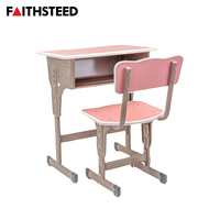 Conjunto de Escritorio y Silla Escolar de Color Personalizado, Muebles para Aula de Tablero de Densidad Media, Mesa de Estudio para Estudiantes con Marco Metálico