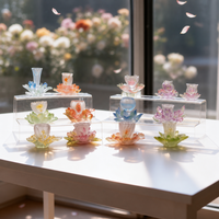 Service à thé complet en verre Liuli de 12 pièces, soucoupes et tasses à motifs floraux mensuels, collection de verre coloré fait main par la méthode de la cire perdue, cadeau