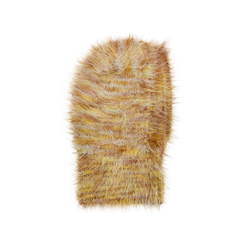 Ladies Multi Color Long Hair Feather Yarn Knitted Balaclava