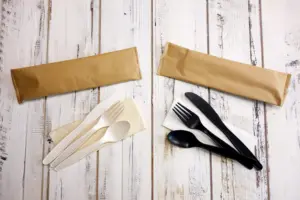 Manufacture Custom LOGO Biodegradable Knife Fork Spoon Plant Starch Cutlery Compostable Cutlery Corn Starch