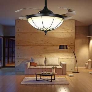 <span class=keywords><strong>Ventilateur</strong></span> de plafond de style HFBH de 42 pouces avec lumières LED à intensité variable, luminaire Fandelier, 4 pales rétractables inversées, vitrail <span class=keywords><strong>vintage</strong></span> - Product Image 3