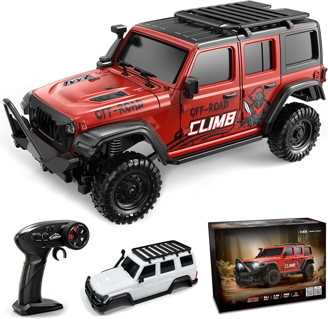Dwi Dowellin 1/43 Scale RC Crawler, Mini 4WD Off-Road RC Jeep Car RTR for Adults Hobby Gifts Toys