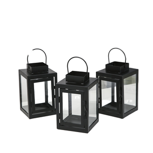 Modern <strong>Large</strong> Black Hanging Iron &amp; Glass <strong>Lantern</strong> New Outdoor Christmas Party Decoration Square Candle Holder for Family Use - Product Image 1