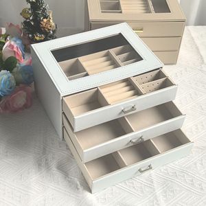 Boîte de rangement pour bijoux de grande capacité pour la maison, style tiroir à trois niveaux, vente en gros de boîtes à bijoux en cuir - Product Image 3