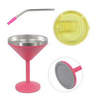 Verre à Margarita de 8 oz avec pied, verres à cocktail isothermes sous vide avec couvercle coulissant et paille, tasse à Martini en acier inoxydable