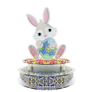 Wholesale New Crystal Diamond Painting Music Box Cute Rabbit With Easter Egg Handmade Diy LED Music Box