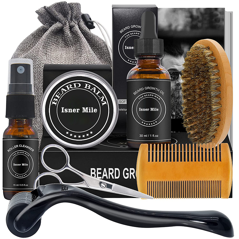 Kit de toilettage de barbe pour hommes de marque privée Kit de croissance de barbe avec huile de barbe