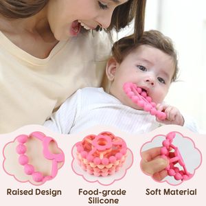 New Arrival giá rẻ 4 cái Set dễ thương màu hồng màu xanh BPA free Custom Silicone New born bé mọc răng Nhẫn mọc răng đồ chơi trẻ sơ sinh <span class=keywords><strong>Teether</strong></span> - Product Image 3