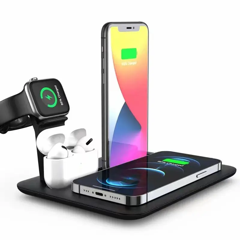 Hight Quality UD17 15W QI Wireless Charger Dock Station For Iphone 12 4 in 1 Wireless Charger Dual Phone Charging Stock
