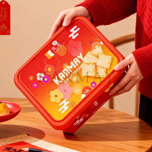 Plastic gift box cookies biscuit air <b>tight</b> leak resistant in mold label print with temper theft Snap lid <b>red</b> new year container - Product Image 2