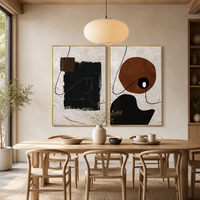 Décoration murale moderne Wabi-Sabi en plâtre texturé 3D, peinture sur toile abstraite géométrique minimaliste, relief sculpté à la main encadré