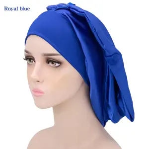 Baoli baru wanita Satin panjang penutup rambut Logo kustom ekstra panjang kepang Bonnet dengan Snap ekstra besar halus topi tidur grosir