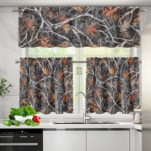 Rideaux de cuisine camouflage chasse, cantonnières et draperies 3 pièces, motifs forêt, pour fenêtres de cuisine, printemps-été, petits rideaux de café - Product Image 1