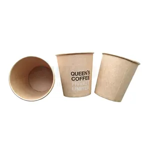 SP268カスタムロゴプリントパターンさまざまなサイズ茶色の使い捨てクラフト紙コーヒーカップ蓋付き