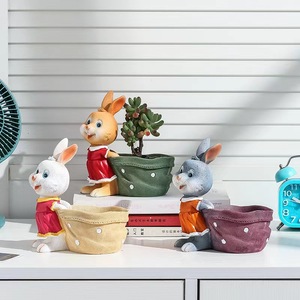 Directo de fábrica de alta calidad <span class=keywords><strong>pintado</strong></span> <span class=keywords><strong>a</strong></span> <span class=keywords><strong>mano</strong></span> lindo conejo de Pascua olla de interior colorido resina animal suculenta maceta decoración del hogar regalo - Product Image 2