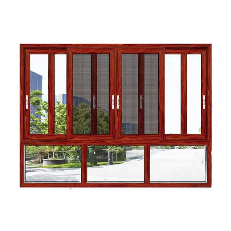 Hot Sale Thermal Break Glazing Aluminium Framed Sliding Glass Door Window low price aluminum brown color sliding window