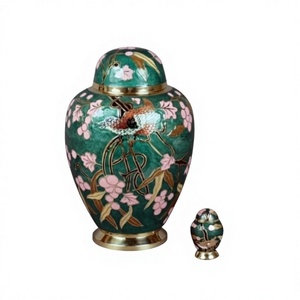 Hermosa urna funeraria de flores para cenizas humanas-Urna de entierro 100% Urna verde de latón - Product Image 1