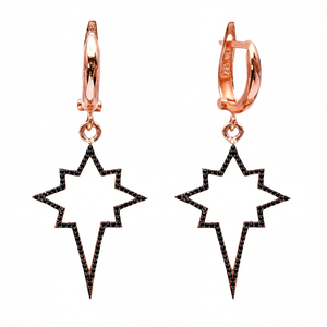 Rose Gold Plated Turkish Wholesale Handcrafted Silver Star <b>Black</b> Zircon <b>Dangle</b> for Woman <b>Earrings</b> - Product Image 2