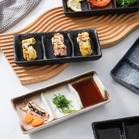 Plat à Sauce soja en céramique rectangulaire, ustensile de Style japonais glaçage 3 compartiments pour Sushi, moutarde, tremper soucoupe soja
