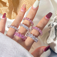 Collection de bagues en laiton tendance avec zircon rose pour femmes, cadeau de fête ou de mariage, plaqué or 18 carats et rhodium