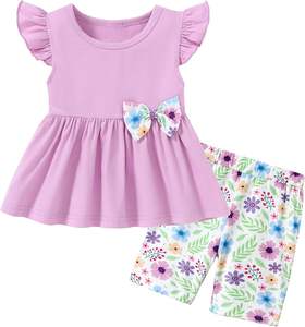 Conjunto de Ropa para Adolescentes, Conjuntos de Verano para Niñas con Top de Volantes en Capas y Pantalones Cortos Florales, Traje de Verano Lindo para Bebés y Niñas Pequeñas, 2 Piezas - Product Image 5