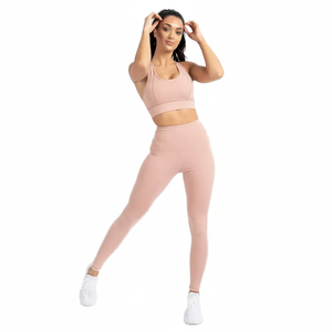 Women's <b>Summer</b> Breathable Fitness Corset Sports Suit Seamless Polyester Workout Set Solid Training <b>Legging</b> Backless Yoga Bra - Product Image 1