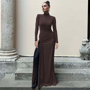 Tricot longue robe à manches longues femmes tenue décontractée fendue élégante dames fête Vestidos - Product Image 3
