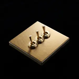 Screwless Finishing Plate Brass Toogle Button Type Electrical Tripple Wall Switch Designer for Hotel
