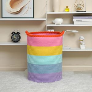 Ecológico 90L personalizado Arco Iris colores plegable niños juguetes mantas lavandería cesto tejido algodón cuerda cestas para cuarto de niños - Product Image 1