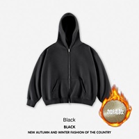 Veste polaire homme hiver 350G, robuste, à double fermeture éclair, motif uni, coupe ample à capuche, style transfrontalier