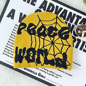 Beanie produttore Logo personalizzato Y2K Beanie stampa lettere del mondo di pace e disegno <span class=keywords><strong>ragnatela</strong></span> indossare quotidianamente cappelli invernali in acrilico Unisex - Product Image 6