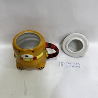 Mug à café en porcelaine peint à la main en forme d'ours mignon avec couvercle 450 ml, motif de Noël, compatible lave-vaisselle et micro-ondes pour les fêtes de fin d'année