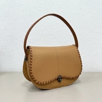 Tas Selempang Wanita Vintage Kulit PU Retro Jahitan Tali Karet Tas Bahu Crossbody Hardware Kapasitas Besar Tote
