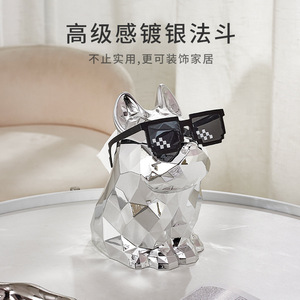 French Bulldog Tissue Box Electroplated <b>Silver</b> Free Standing Decorative For Living Room <b>Coffee</b> <b>Table</b> - Product Image 1